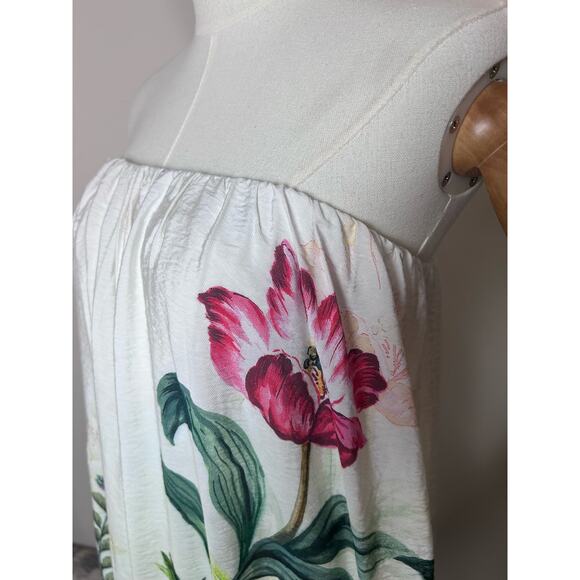 Anthropologie Strapless Floral Ruffle Maxi Dress Size M Viscose White Multicolor - Picture 5 of 6